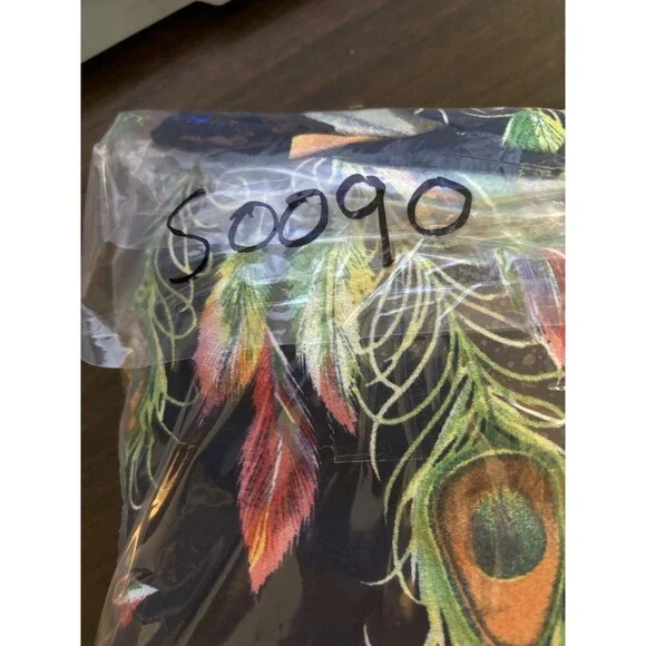 I Joah (S) Blue Colorful Feather Print Lined Adjustable Spaghetti Strap Dress - Picture 12 of 12